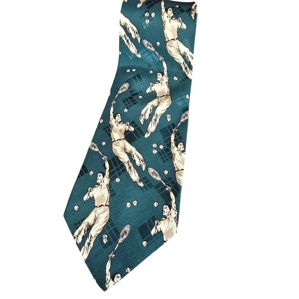 VTG Polo by Ralph Lauren Neiman Marcus Green Silk Tie Tennis Player Sporty